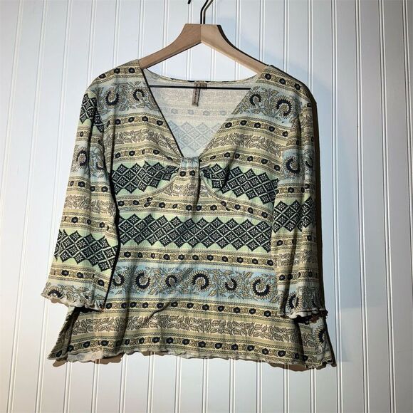 Vintage Susan Lawrence Boho Floral Peasant Top XL USA Y2K Cottagecore - Picture 1 of 9